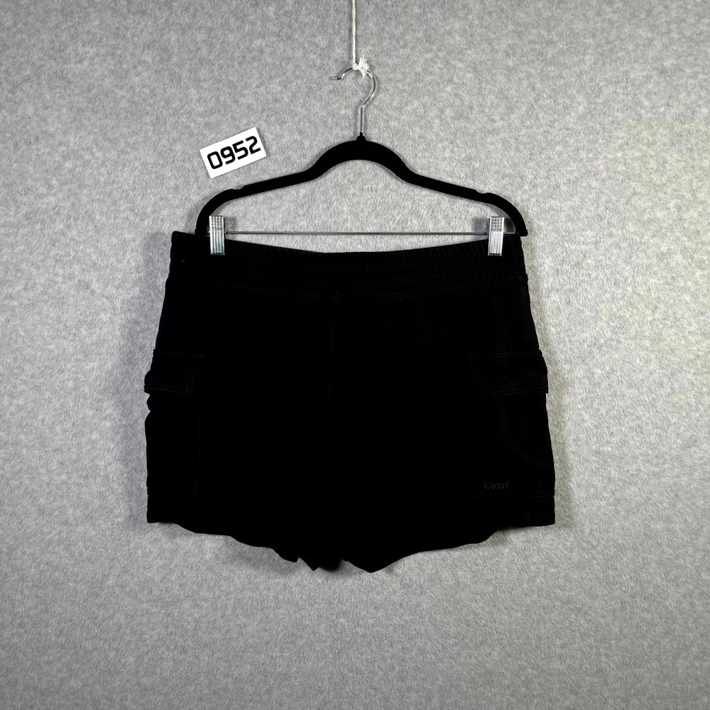 DKNY Sport Cargo Shorts Mens Large Black Cotton Pockets Dark Wash Loungewear